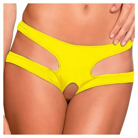 

wendunide underwear women Women Fashion Super y Pure Color Plus Size Open File Briefs Underwear Yellow XL