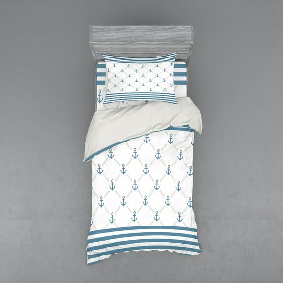 Ambesonne Anchor Bedding Set 3 Pcs, Abstract Stripes Chain, Twin, Slate Blue White