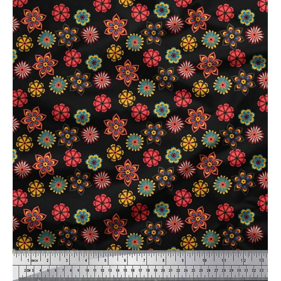 Soimoi Cotton Duck Fabric Artistic Floral Print Sewing Fabric Yard 42 Inch Wide