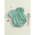 thumbnail image 4 of BemeyourBBs Newborn Baby Girls Summer Clothes Bubble Romper Outfit Puff Short Sleeve Peter Pan Doll Collar Bodysuit Jumpsuit Playsuit, 4 of 9