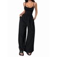 thumbnail image 2 of Women's Wide Leg Spaghetti Strap One Piece Baggy Pants Outfit Jumpsuit Romper for Summer Black L, 2 of 8