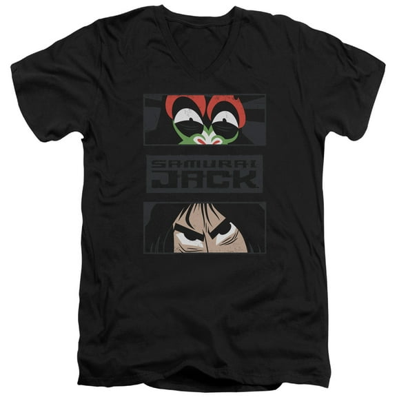Samurai Jack Stare Down S/S Adult V-Neck 30/1 T-Shirt Black