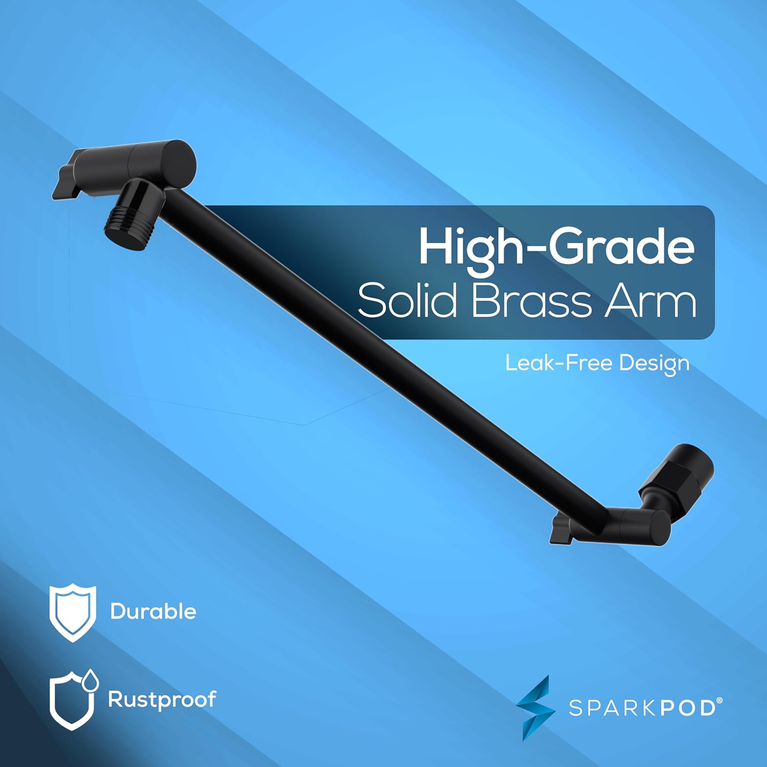 SparkPod Rain Shower Head with Adjustable Extension Arm 16" - High Pressure, Easy Install (8" inch Shower head, Black Matte)