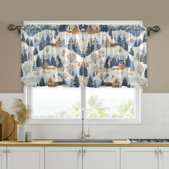 Yayeee Kitchen Curtains Tier Set of 2 Light Filtering 57"x24" Over Sink Window Panels, Snowy Winter