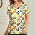 thumbnail image 2 of BiZtdJrK Easter Scrub Tops for Women Casual V Neck Stretchy Nurse Working Uniform Cute Bunny Egg Print Short Sleeve Tshirts Holiday Outfits Multicolor L Todays Sale, 2 of 5