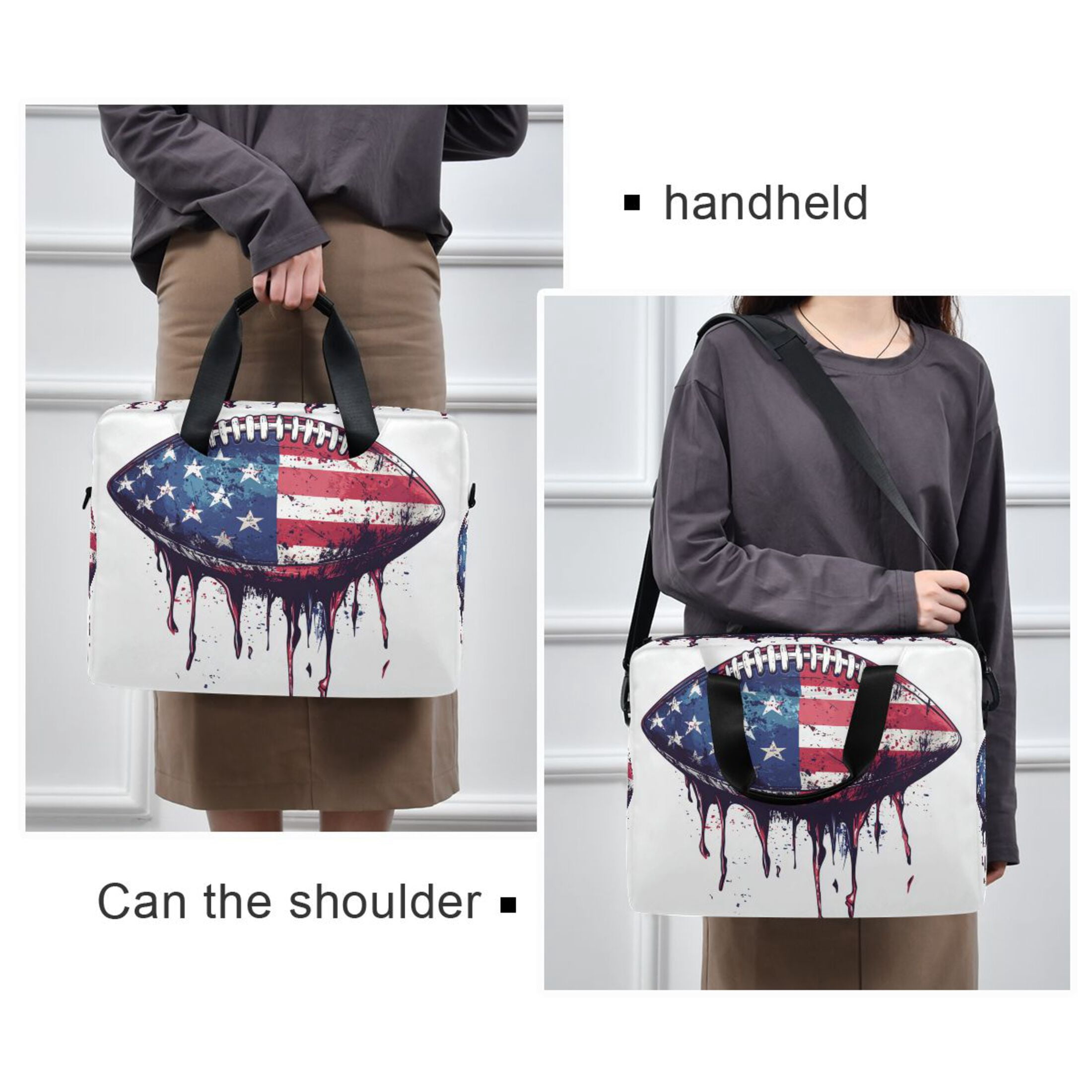 16" Laptop Tote Bag Laptop Sleeve Case Computer Briefcase for Work & Travel Football with An American Flag Design