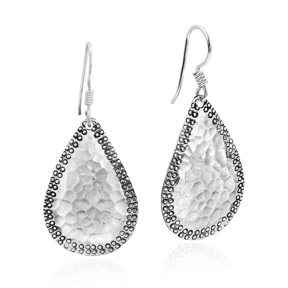 Elegantly Handcrafted and Hammered Teardrops Sterling Silver Dangle Earrings