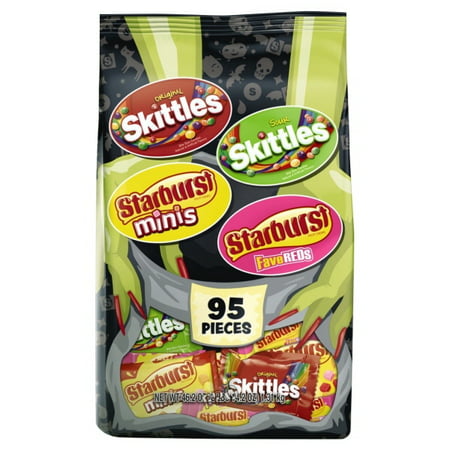 Skittles and Starburst Halloween Candy Bag, 95 Fun Size Pieces