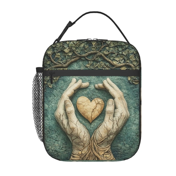 Heart Beats And Handprints Lunch Bag Portable Thermal Lunch Box for Men and Women