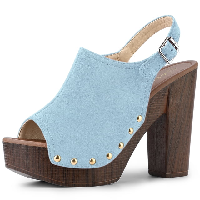 Sandalias Allegra K Punta Abierta Talón Abierto Plataforma Tacón Grueso Para Mujer Azul Cielo 38