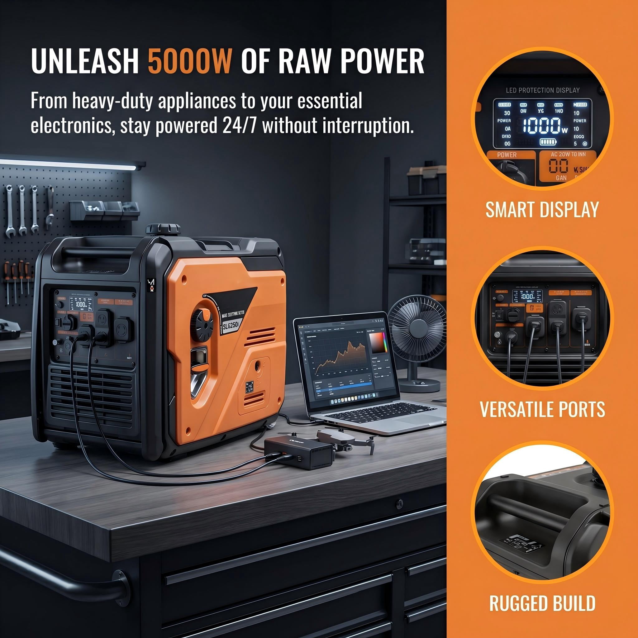 EchoNexus 5000W Lighweight Portable Power Station,Quiet Portable Inverter Generators for Home Use,Outdoor Camping,Emergencies,Rv And Home Essentials