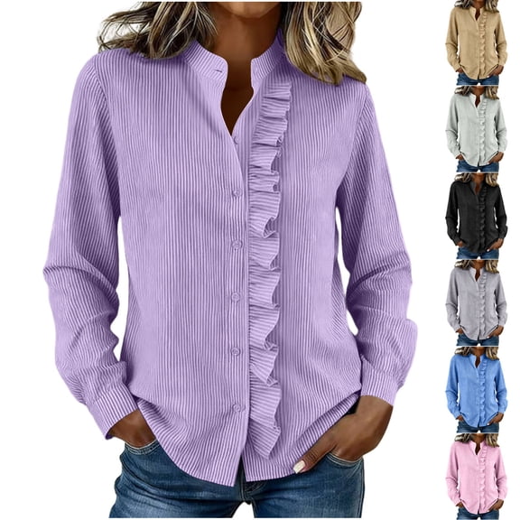 Sentmoon Women Shirt Women Tops Flowing V Neck Blouse Long Sleeve Ruffle Tunic Top for Leggings Casual Loose Fit Lightweight Layer Flowy Shirt for Everyday Outfits