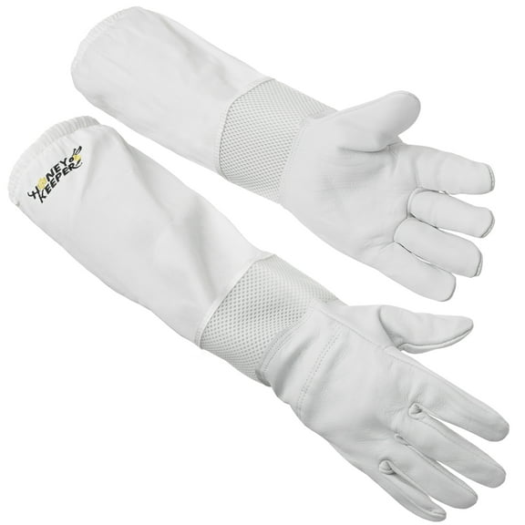Honey Keeper Beekeeping Gloves, Large - Goatskin Leather with Ventilated Canvas Sleeve and Elastic Cuff