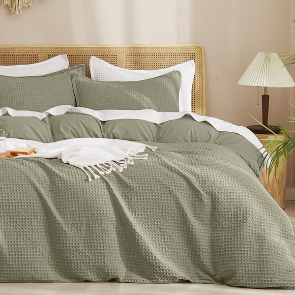 PHF Ensemble de Housse de Couette Gaufrée Format Grand Lit, Sans Accroc