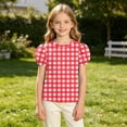 thumbnail image 4 of Zpanxa Girls' Basic Short Puff Sleeve Round Neck T-Shirt Summer Casual Graphic T-Shirt Red D 8 Years, 4 of 7