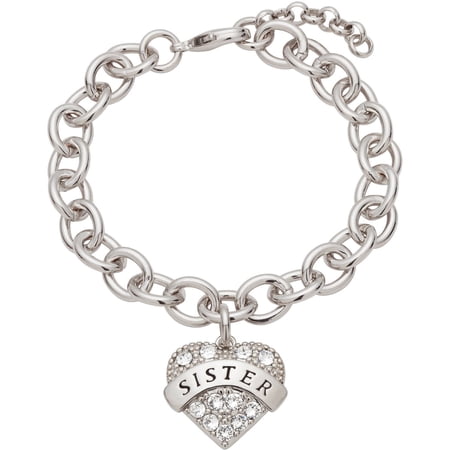 Personalized Planet Crystal Rhodium-Plated Sister Heart Bracelet