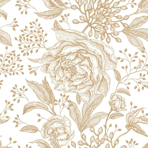MuralsPrint Golden Peonies and Roses Removable Wallpaper - 24'' inch x 10'ft