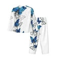 thumbnail image 2 of Junzan Blue Flying Butterflies Print Womens Pajama Sets,Long Sleeve Button Down For Women Pjs 2 Piece, 2 of 9