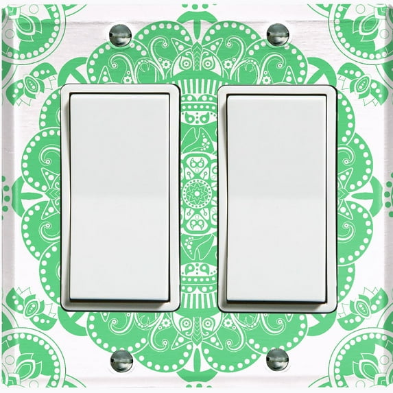 Metal Light Switch Plate Cover Mandala Neon Green Flower Tile Pattern MDL071