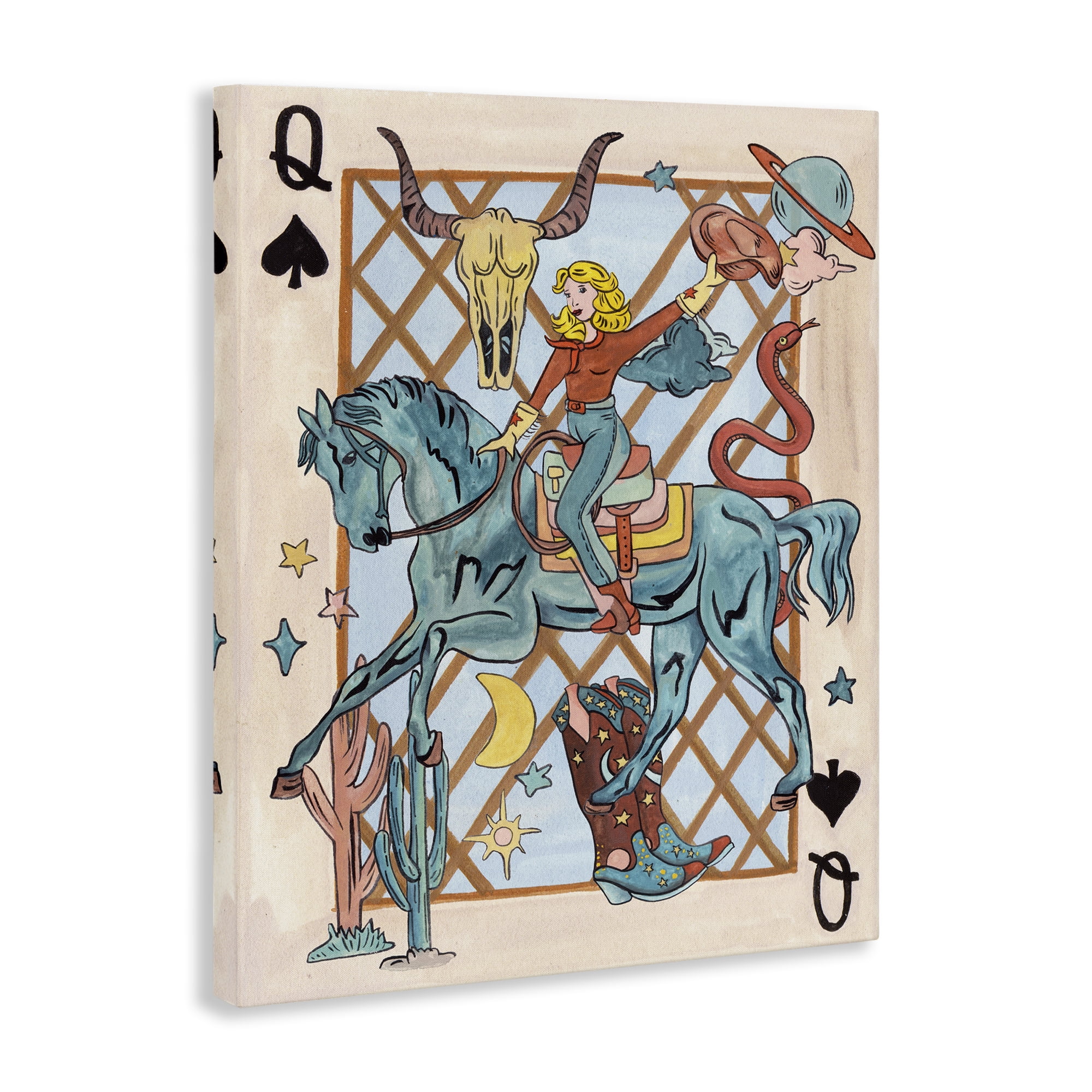 Stupell Industries Cowgirl Queen of Hearts Entertainment Painting Wrapped Canvas Art Print Wall Art, 30 x 40