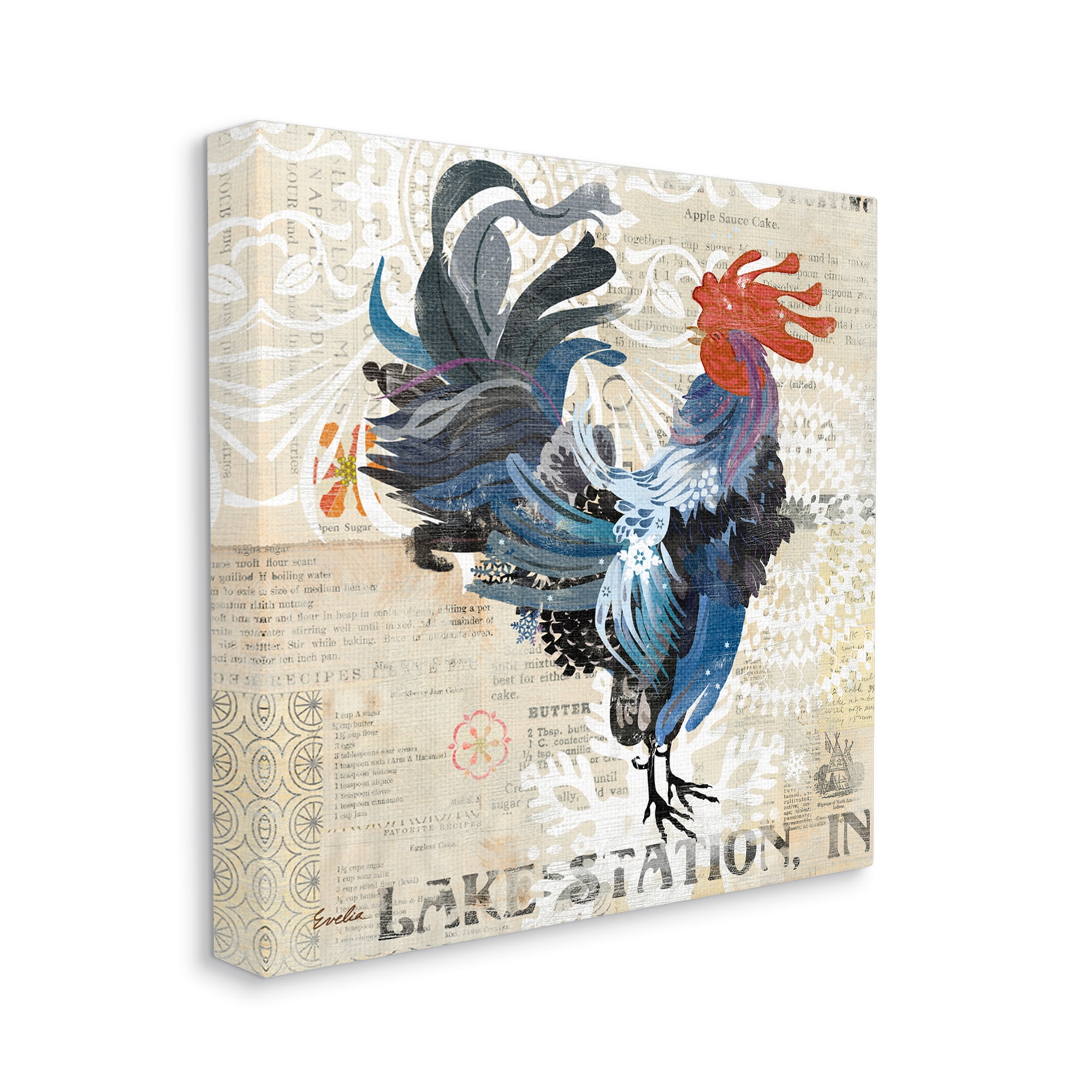 Stupell Retro Rooster Farmhouse Kitchen Animals & Insects Painting Gallery Wrapped Canvas Print Wall Art