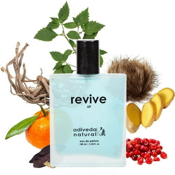 Adiveda Natural Revive Eau de Parfum pour Hommes & Femmes 100ml, 3.4 Fl.oz. / avec des Notes Épicées, Boisées, Musquées / Parfum Longue Durée pour Hommes & Femmes