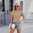 thumbnail image 4 of FLMEI Womens Fashion Tshirts Tops Crewneck Patchwork Short Sleeve Tee Shirts Casual Summer Solid Color Cotton Blouses S-XXL, 4 of 9