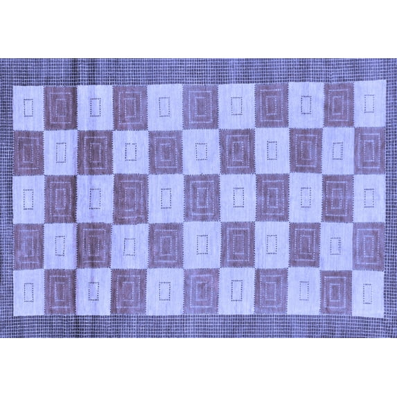 Ahgly Company Machine Washable Indoor Rectangle Checkered Blue Modern Area Rugs, 5' x 8'