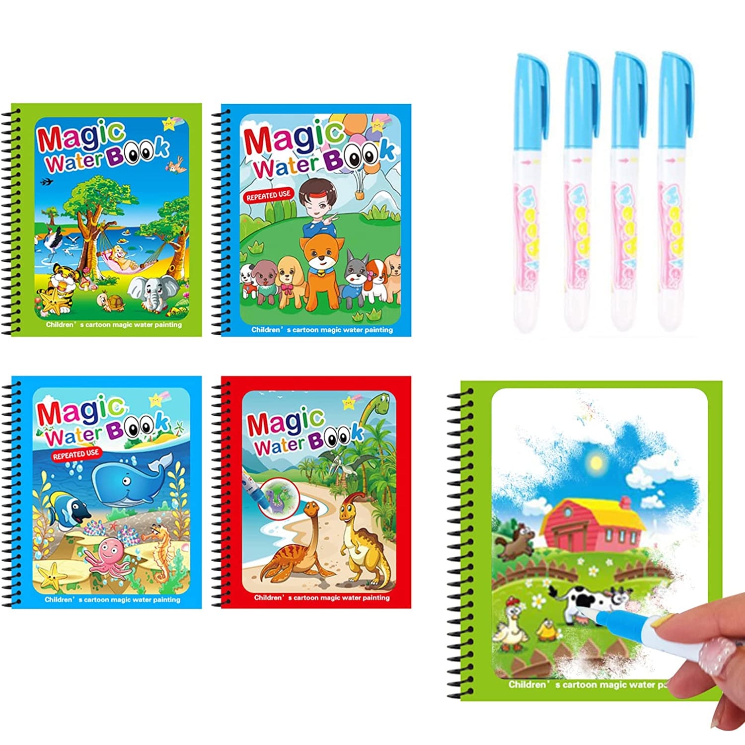 4 Pack Reusable Magic Water Coloring Books for Toddlers, Paint with