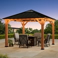thumbnail image 6 of Modern Shade Tranquil Grove 11'x11’Hardtop Gazebo,Cedar Framed Pavilion with Galvanized Steel Roof,Permanent Patio Metal Gazebo for Outdoor Brown, 6 of 8
