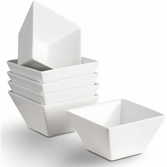 Porcelain Small Serving Bowls Set of 6, 13 Oz Square Cereal Bowls, 4.6" White Ceramic Dessert Bowls for Salad, Dip, Soup, Snack, Fruits, Small Portions, Dishwasher & Microwave Safe