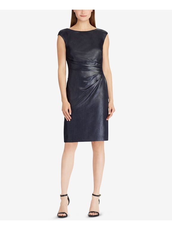 Ralph Lauren Women's 3/4 Sleeve Jewel Neck Above The Knee Sheath Wear To Work Dress All Purple Size 4 Petites