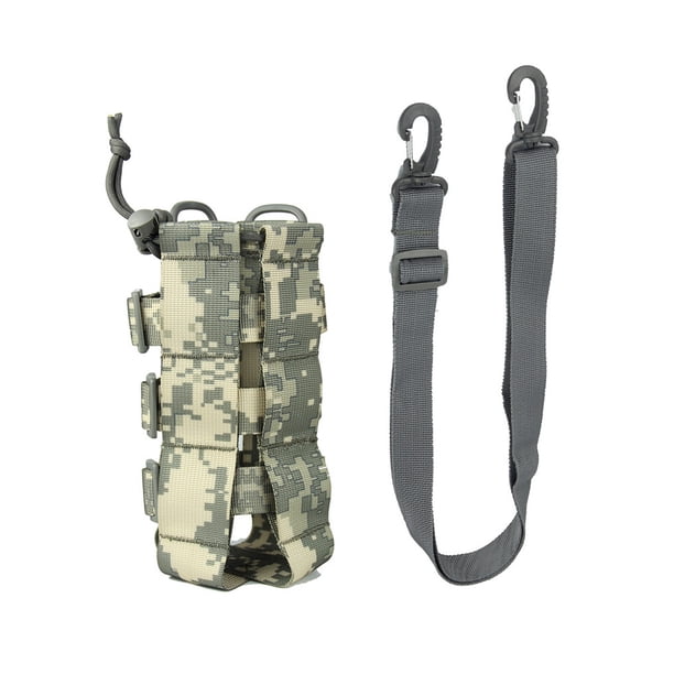 Yuarrent Bolsa de botella de agua de viaje de 2,5 l, funda ajustable con cordón para botella, escalada, senderismo, Camping, bolsas de agua, Escalada Amarillo Camuflaje 2.5L/Correa para el hombro
