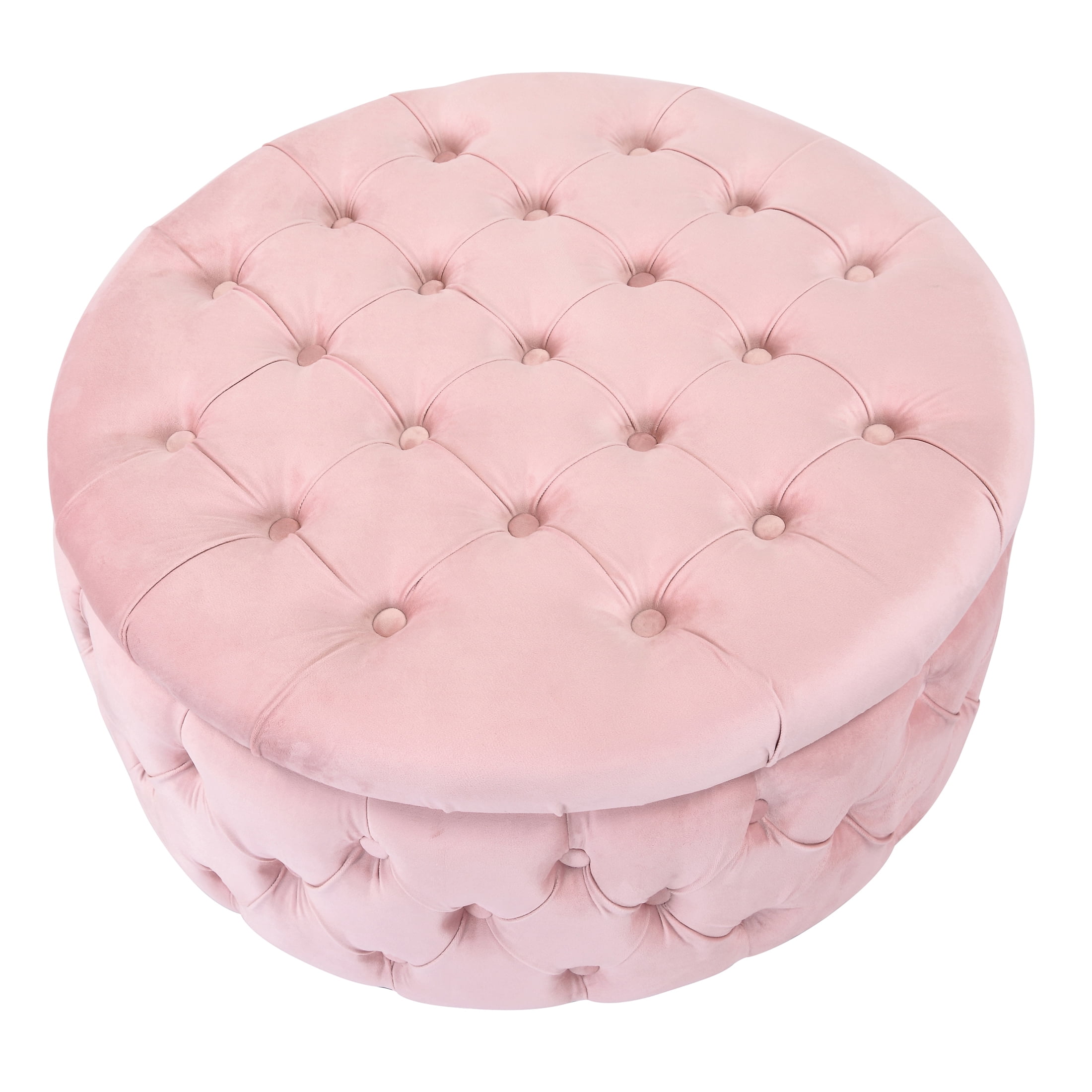 Costaelm Hank Round 29.5" Velvet Tufted Storage Ottoman, Pink