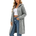 thumbnail image 4 of Long Cardigans for Women Plus Size Hooded Knit Sweaters Elastic Cuffs Casual Ribbed Open Front Cardigan Soft Stretchy Long Sleeve Pullover with Pocket, 4 of 8