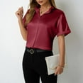 thumbnail image 2 of Plebaso Women's Silk Satin Tops Casual Button down Shirts Collared Short Sleeve Business Work Shirts Womens Clothes, 2 of 4