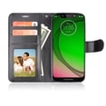 thumbnail image 3 of Value Pack for 6" Motorola Moto E5 Plus Glitter Hybrid Material Grip & Anti-Slip Dust & Debris Protection Shock Absorption Foldable Stand Landscape Mode Leather Strap Slot Wallet Case + [Black], 3 of 4