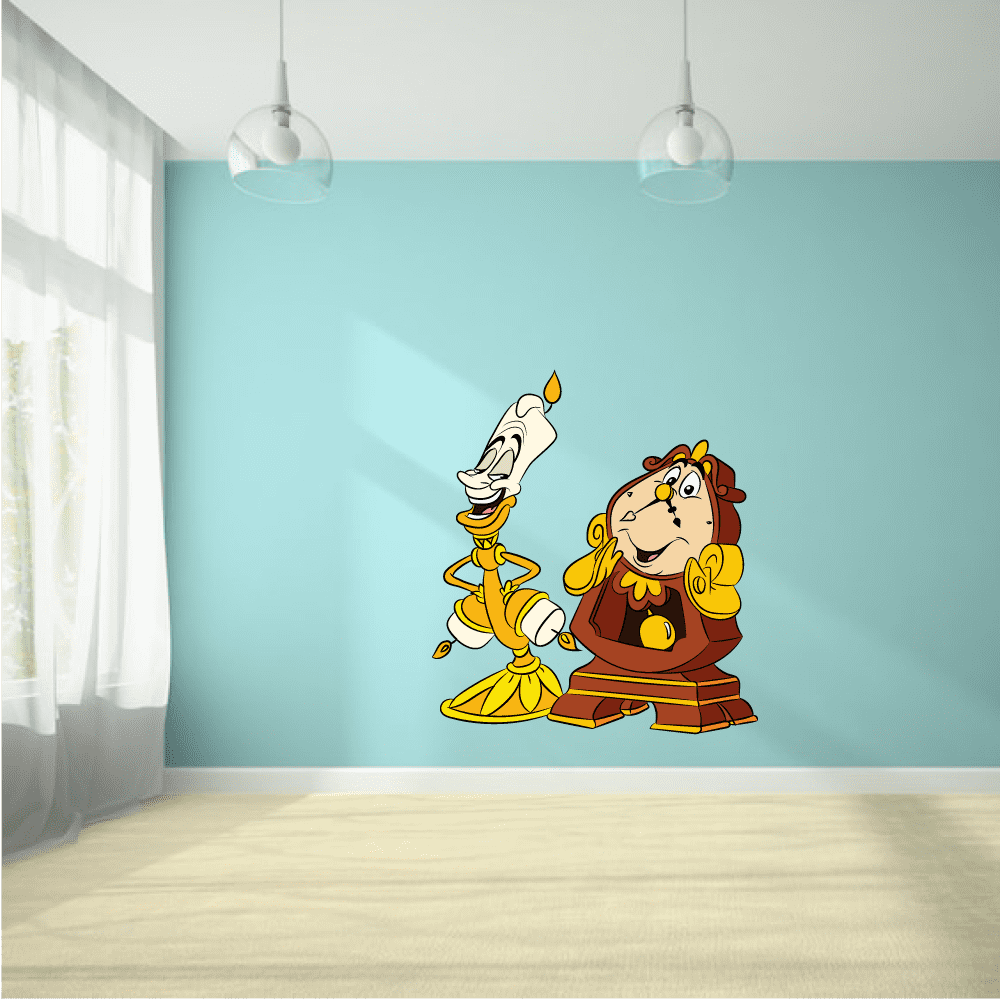 Candle Clock Disney Beauty and the Beast Cartoon Decors Wall Sticker