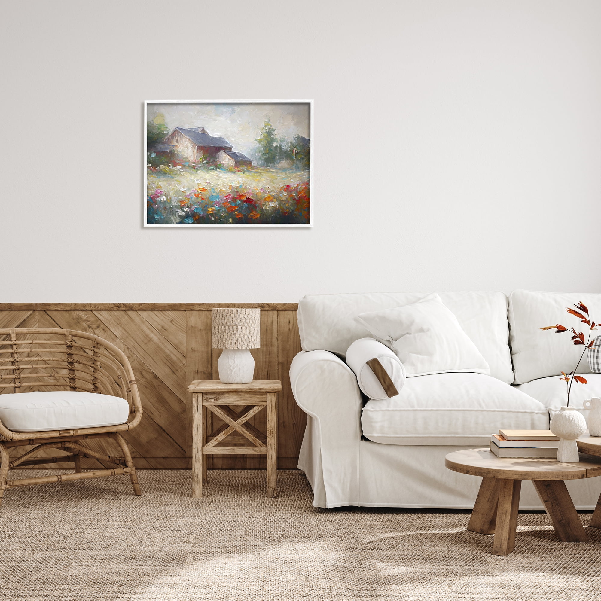 Stupell Industries Abstract Floral Countryside Landscape Painting White Framed Art Print Wall Art, 30 x 24