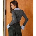thumbnail image 5 of Womens Long Sleeve Pol-O Shirts Business Casual Work Tops Slim Fit V Neck Collared Patchwork Fall Outfits Gray L, 5 of 6