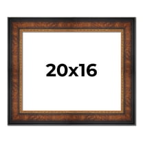 20x16 Frame Brown Walnut Gold Ornate Trim Solid Wood Plein Air Picture Frame | 3 Inch Moulding
