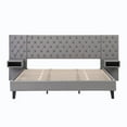 thumbnail image 4 of King Size Platform Bed with Headboard, Modern Velvet Upholstered Platform Bed with 2 Nightstands, with diamond tufted, Grey, 4 of 8