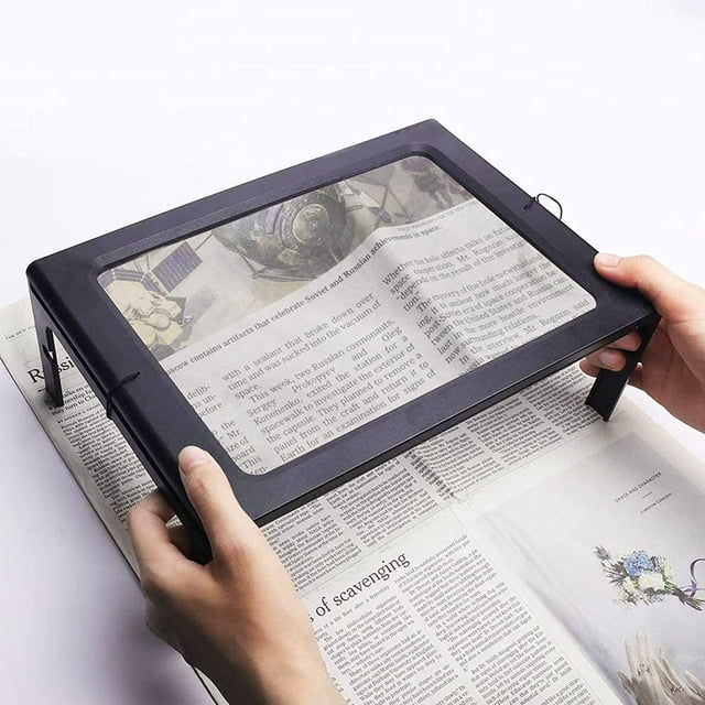 Lupa de lectura rectangular de página completa A4 con 12 luces LED, aumento de 2,5x para libros, joyas y personas mayores.