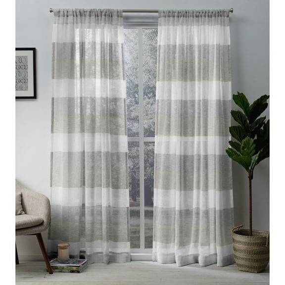 Exclusive Home Bern Stripe Light Filtering Semi-Sheer Rod Pocket Curtain Panel Pair, 54"x108", Dove Grey