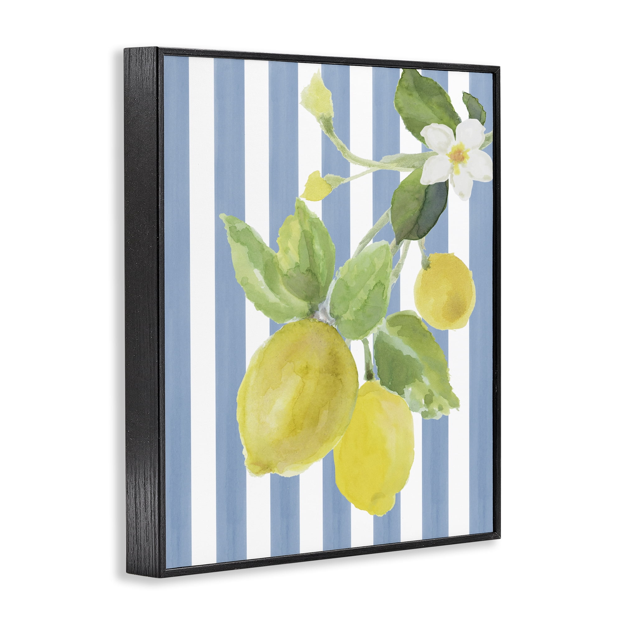 Stupell Industries Lemon Blossom on Blue Stripes Black Framed Giclee Art, design by Lanie Loreth