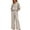 Khaki, variant on Linen Sets for Women 2 Piece Long Sleeve Lapel Button up Shirt Wide Leg Cotton Breathable Pants Suits with Pockets Black