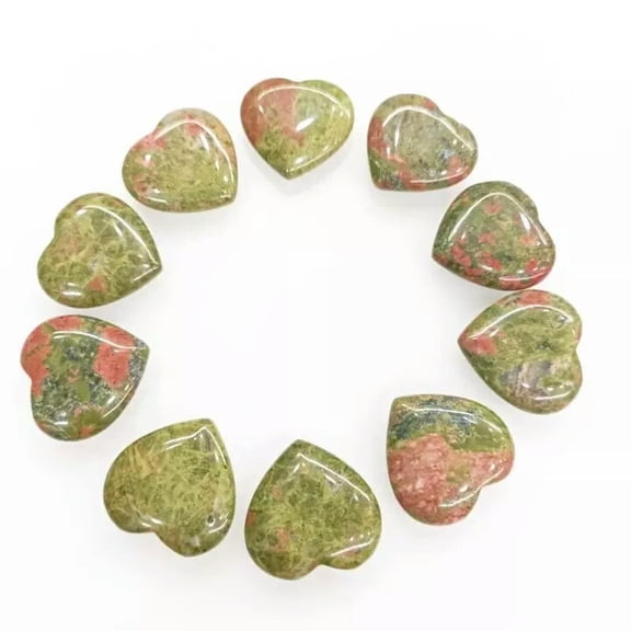 MATROOY 30pcs Natural Unakite Stone Healing Heart Gemstone for Home Decor 20x6mm