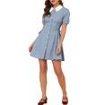thumbnail image 5 of INSPIRE CHIC Women's Button Down Contrast Peter Pan Collar Lace up Dress XS Blue, 5 of 6
