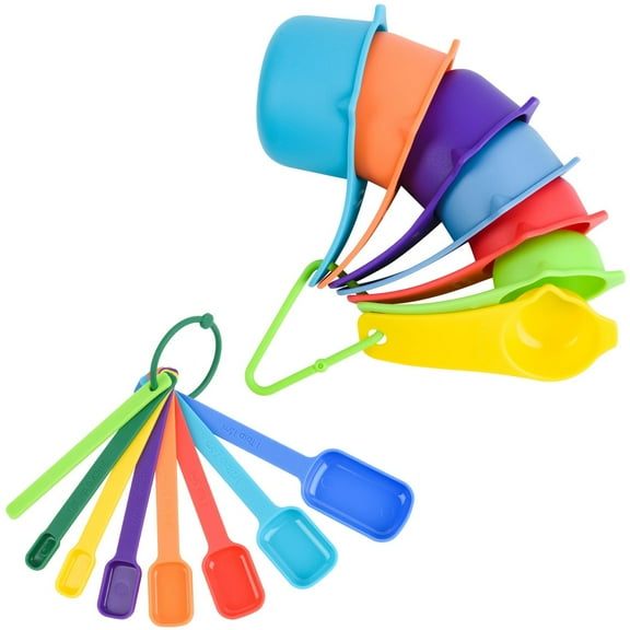 Measuring Cups and Spoons Set, Plastic Measuring Cup Set 15, Mixing Color Dry Measure Cups Spoons, 7 Measuring Cups & 7 Spoons, Kitchen Measure Cup Spoons for Cooking & Baking