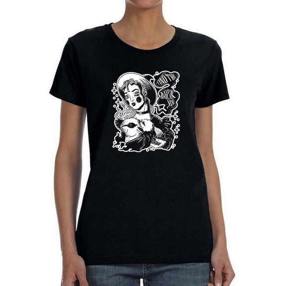 Witch With A Bunny Shaped T-Shirt Women -Smartprints Designs, Female 3X-Large